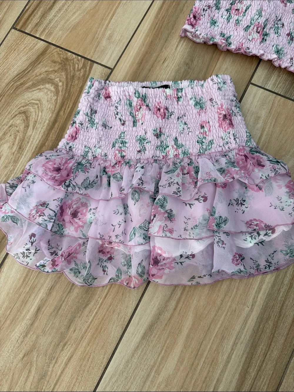 Pink Floral Smocked Two-Piece Set